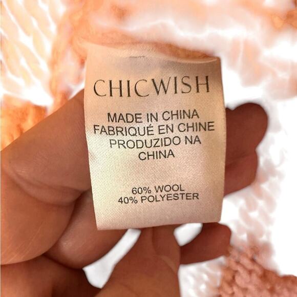 Chic Wish Heart Pom Pom Sweater V Neck Pink Hand Knitted Size S/M Wool Blend NWT - Picture 4 of 6